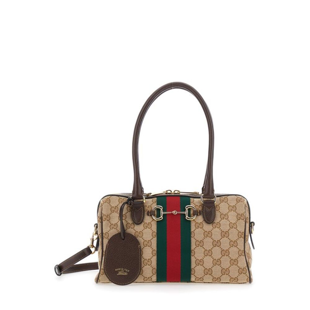 Gucci Women Horsebit Web Large Boston Bag